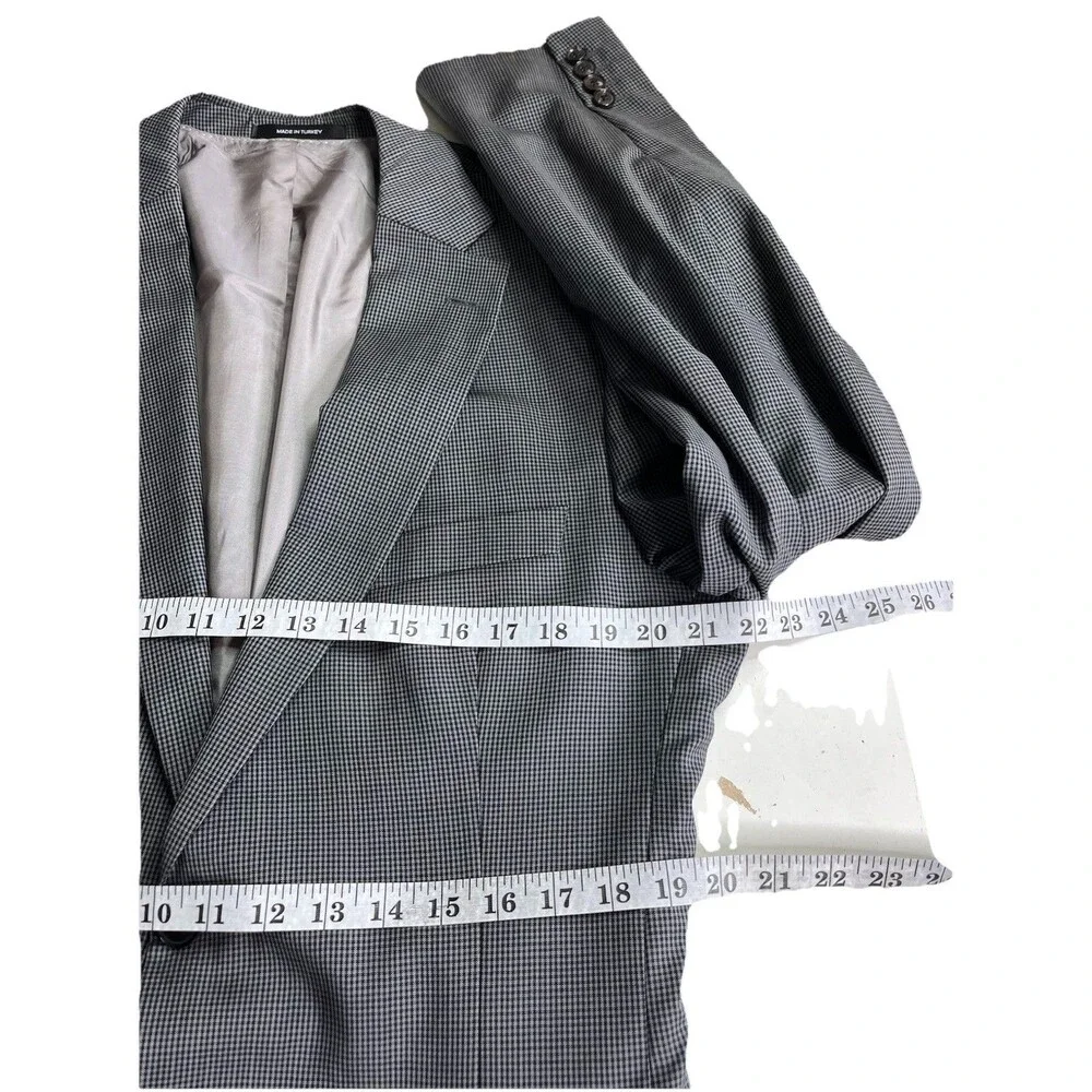 Hugo Boss Pasalloni Blazer 44L Gray Micro Houndstooth Check Wool Sport Jacket